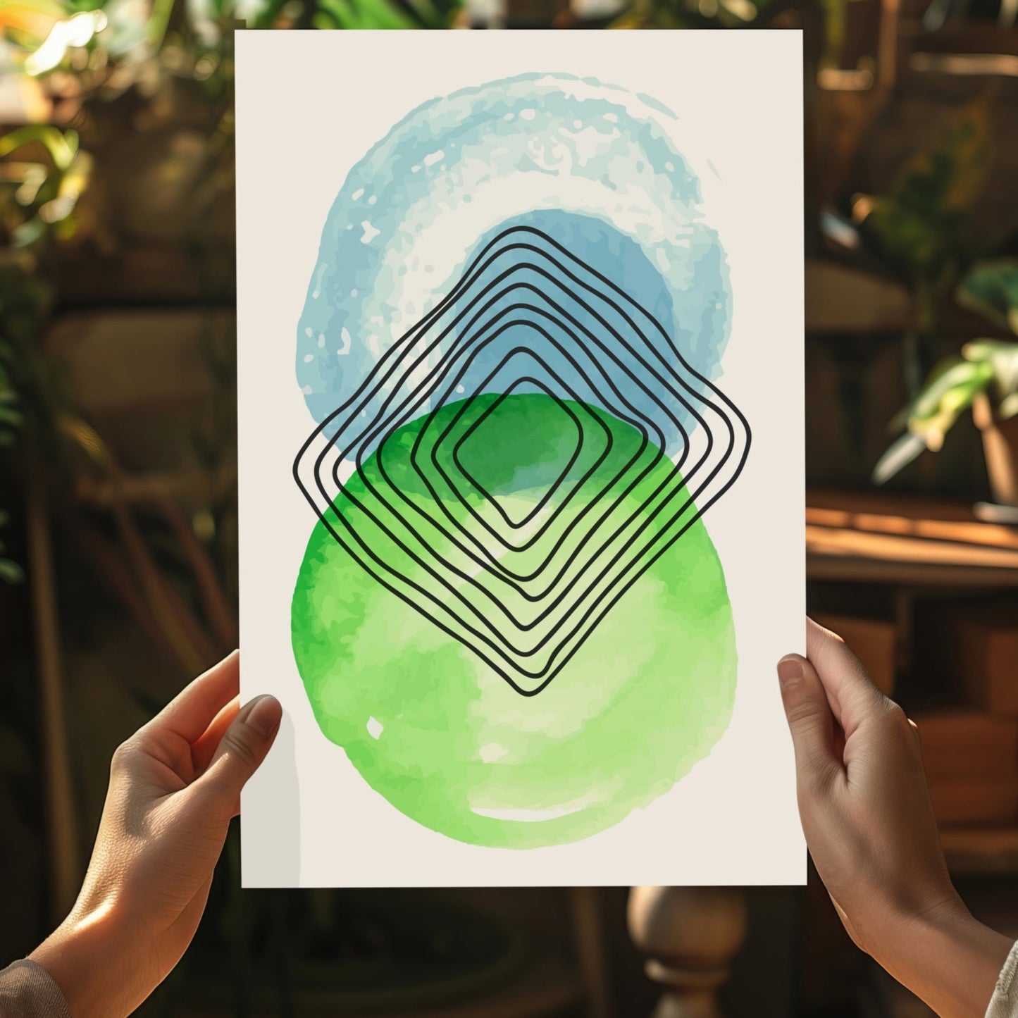 Green Blue Circles Abstract Aluminum Wall Art
