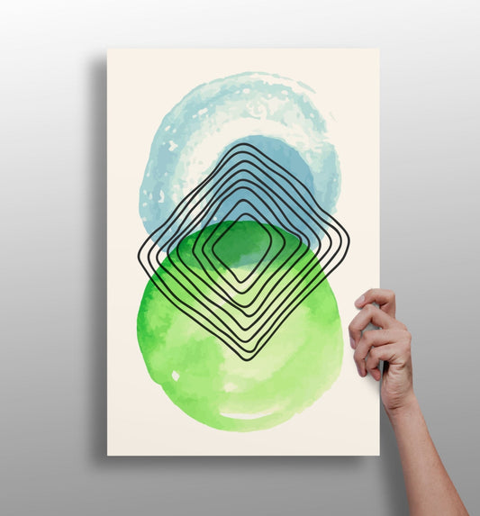 Green blue circles abstract aluminum wall art
