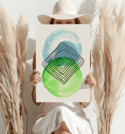 Green Blue Circles Abstract Aluminum Wall Art
