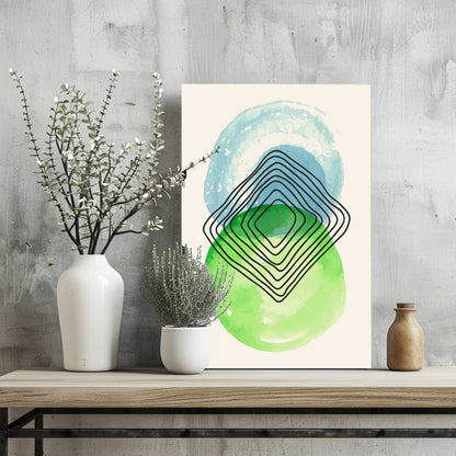 Green Blue Circles Abstract Aluminum Wall Art