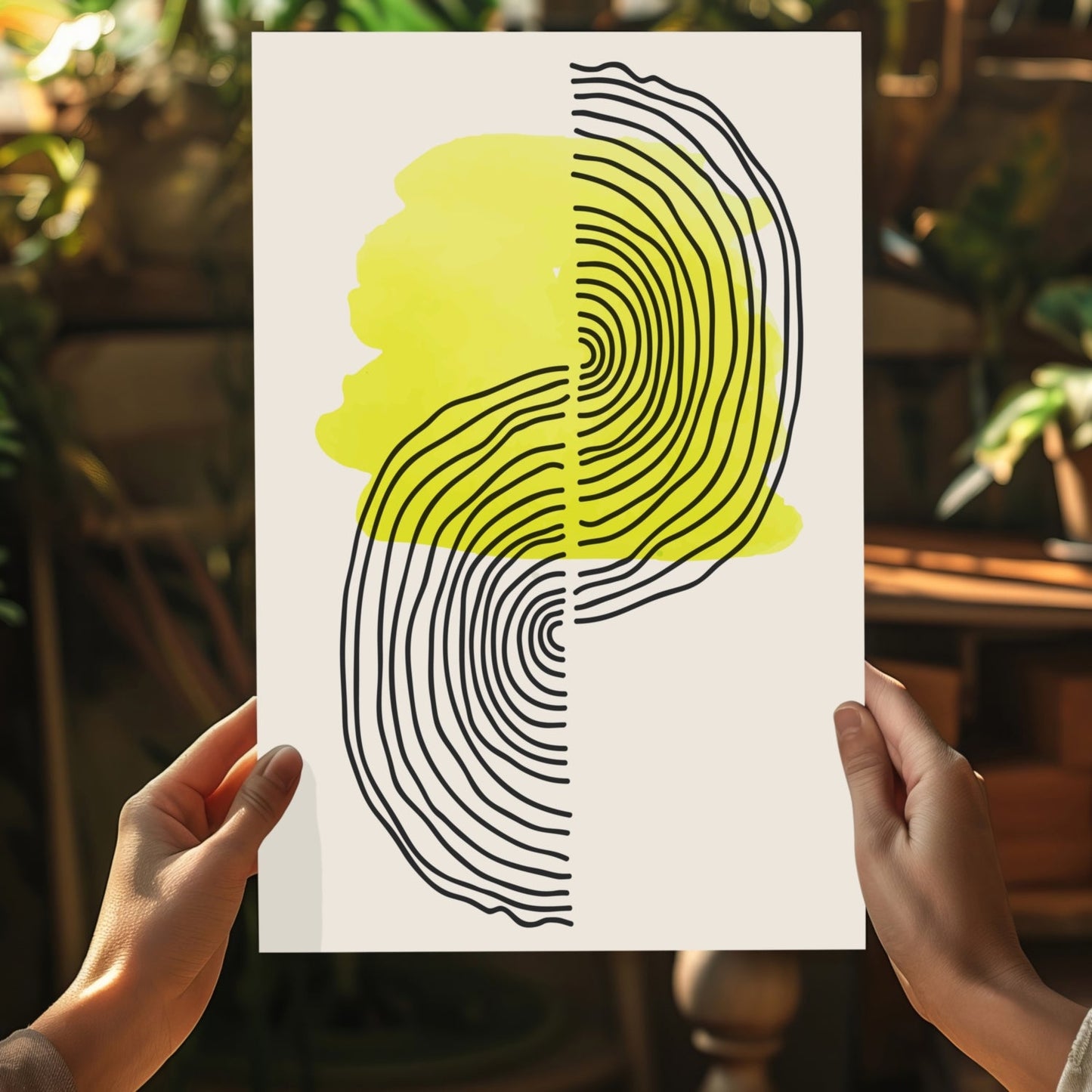 Yellow Line Art Abstract Aluminum Wall Art