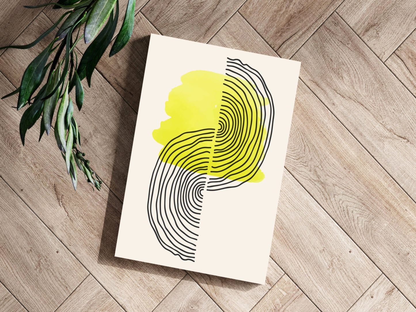 Yellow Line Art Abstract Aluminum Wall Art