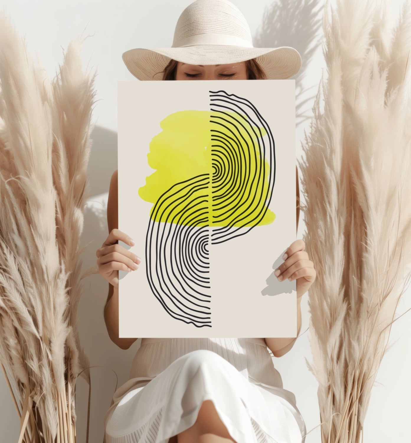 Yellow Line Art Abstract Aluminum Wall Art