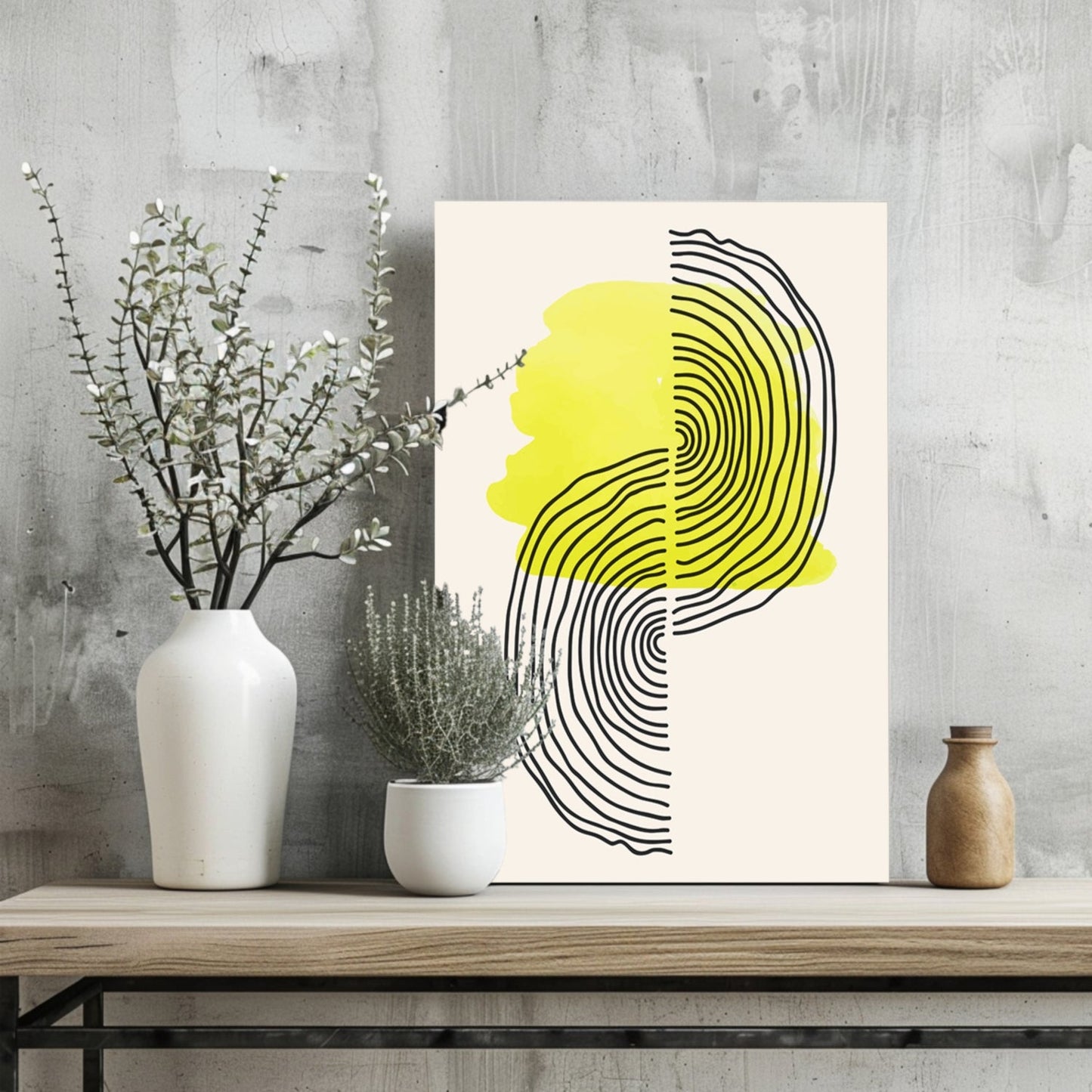 Yellow Line Art Abstract Aluminum Wall Art
