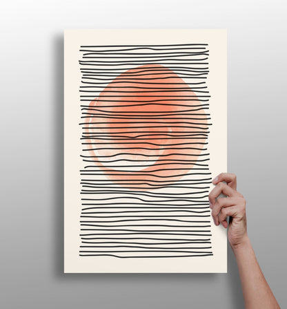 Terracotta line art abstract aluminum wall art