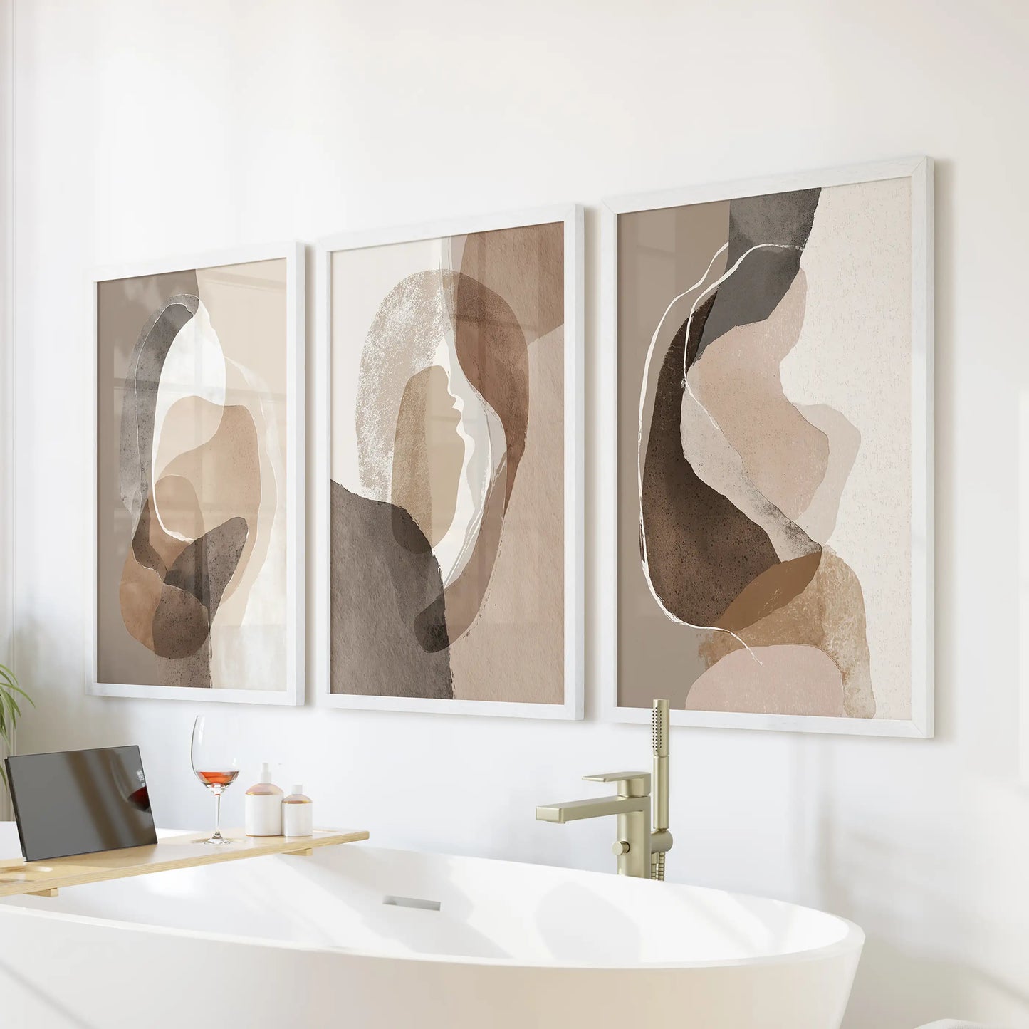 Neutral Abstract Wall Art Set of 3 Earth Tone Prints