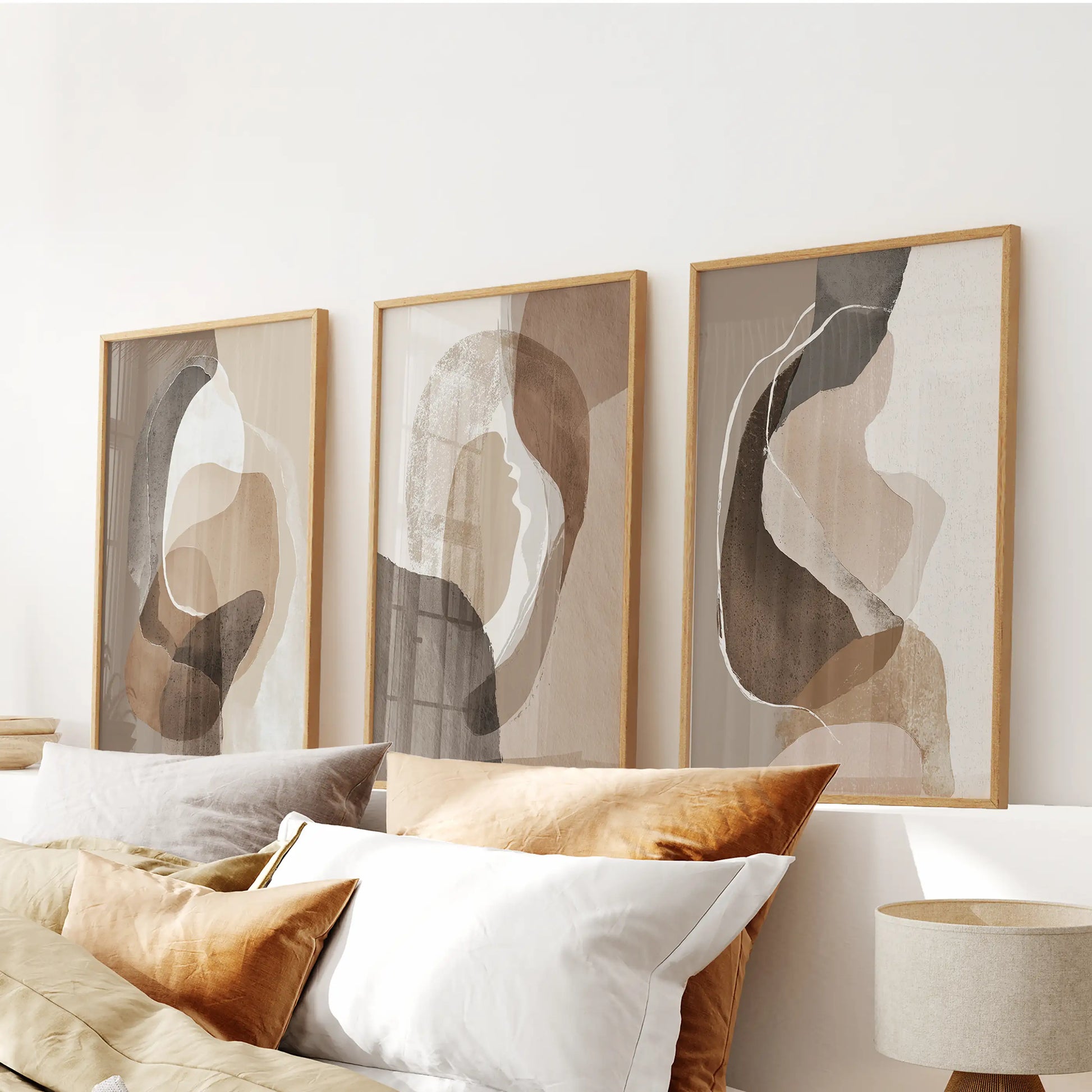 Neutral earth tone abstract wall art set of 3 prints