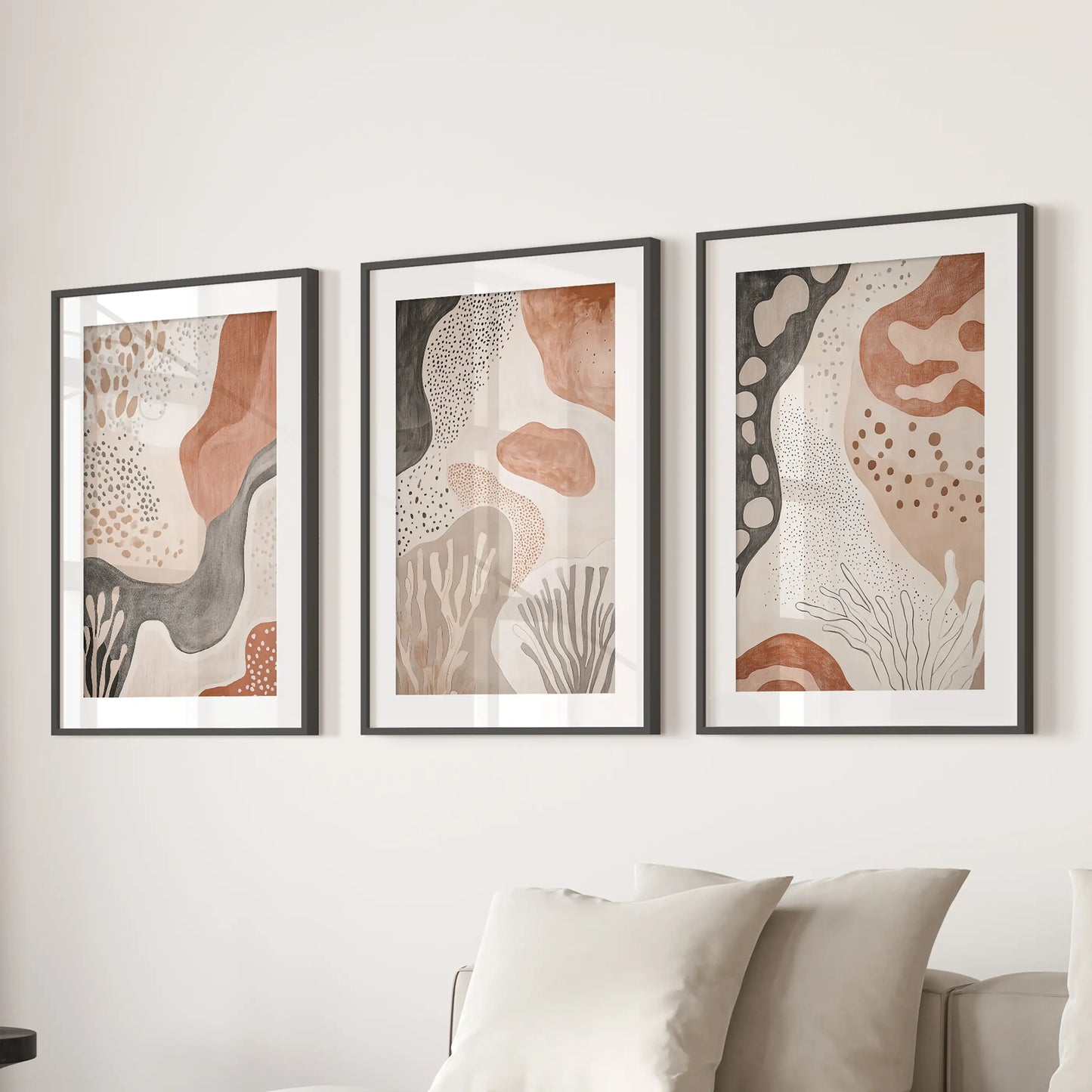 Terracotta Boho Abstract Wall Art Set of 3 Neutral Prints