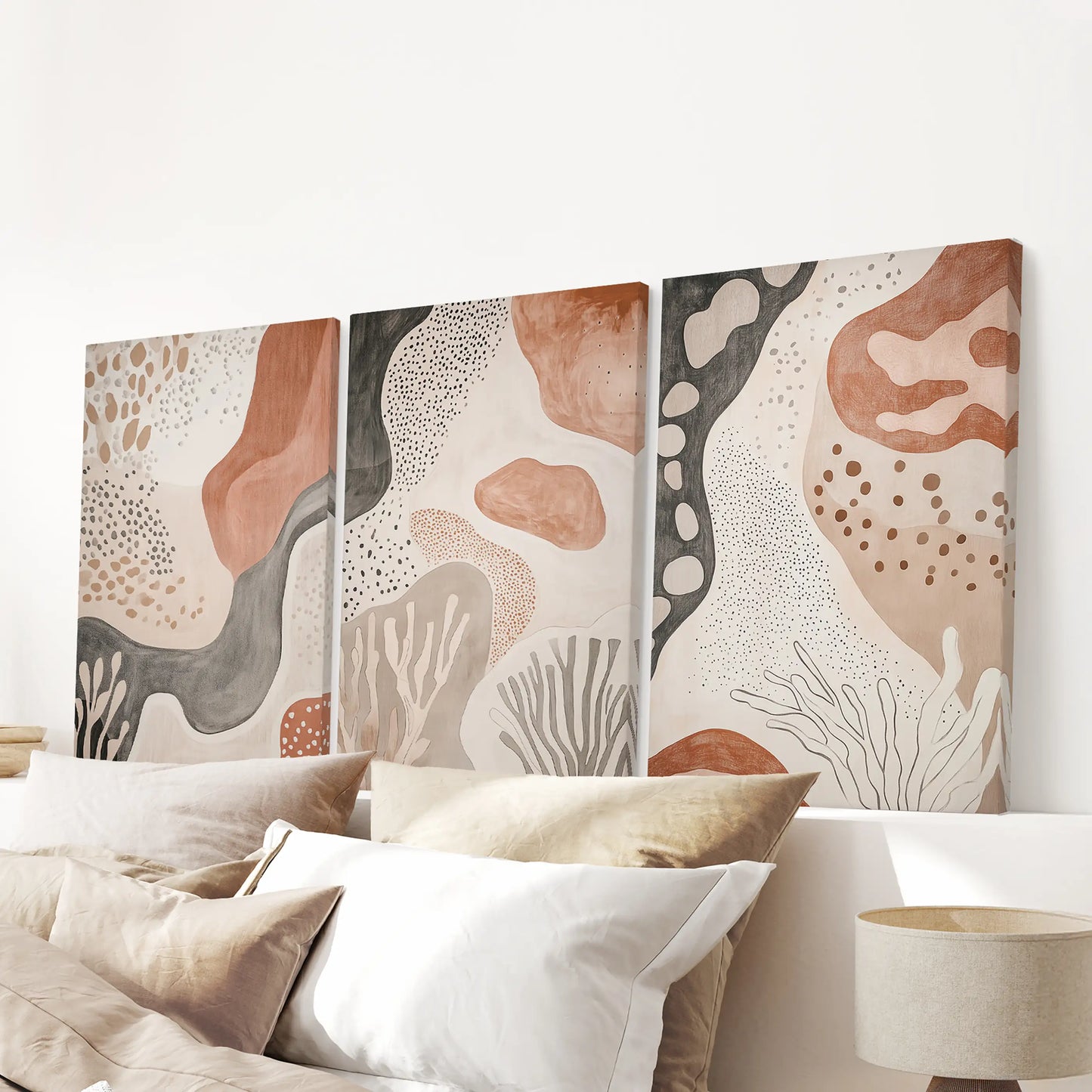 Terracotta Boho Abstract Wall Art Set of 3 Neutral Prints