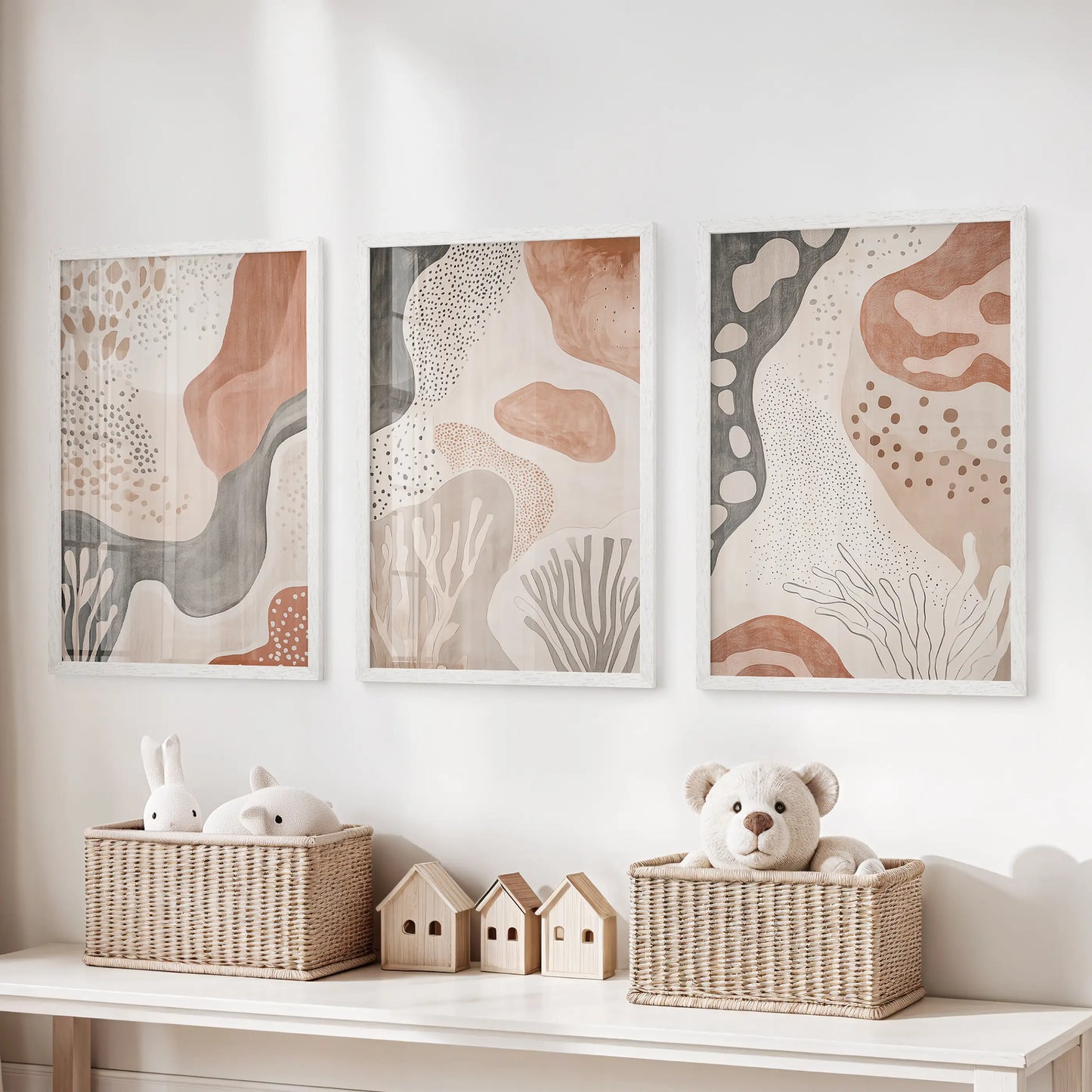Terracotta Boho Abstract Wall Art Set of 3 Neutral Prints