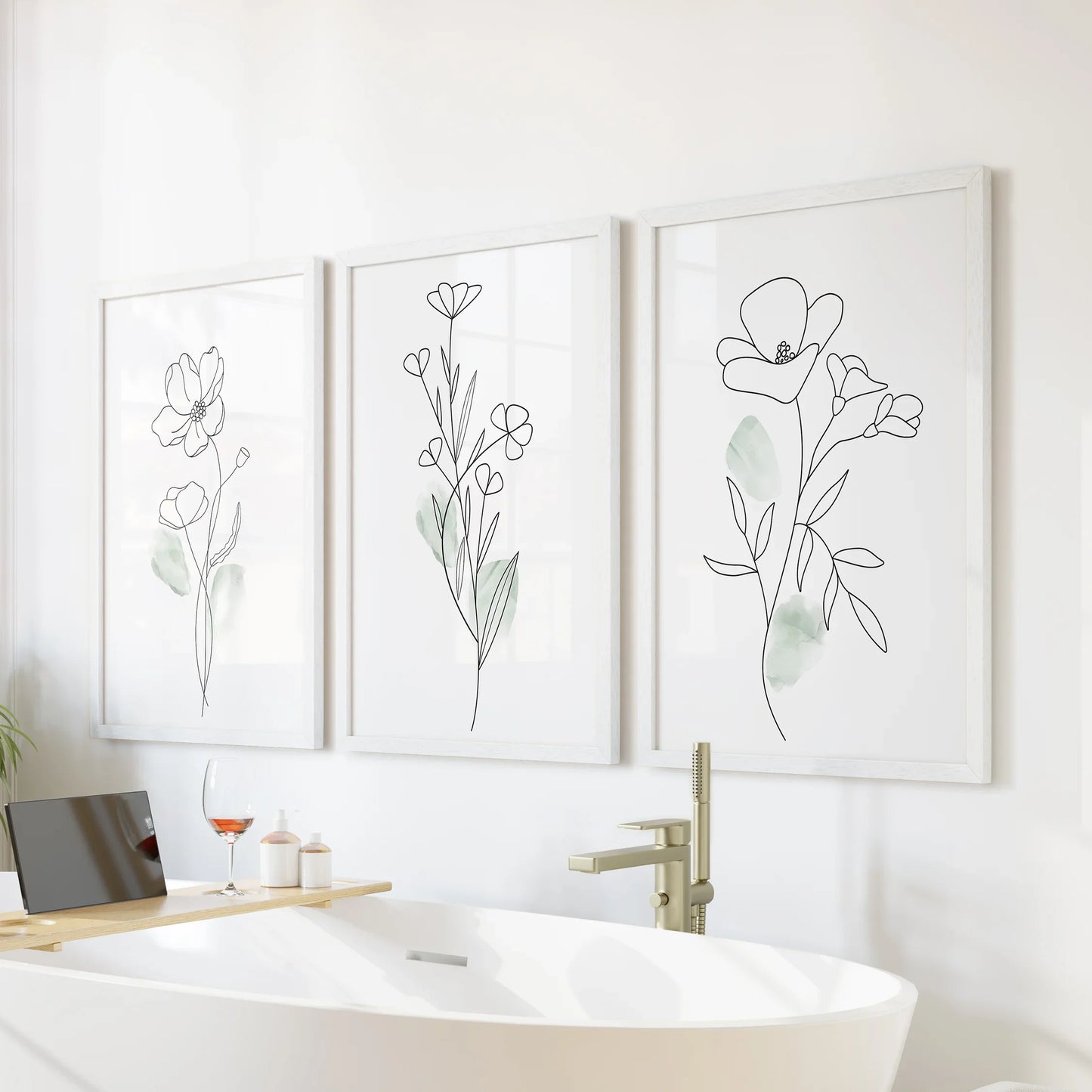 Modern Botanical Line Art Wall Art Set of 3 Floral Prints