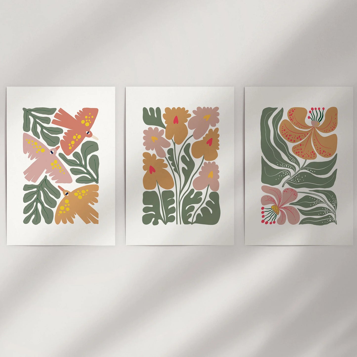 Retro Abstract Botanical Wall Art Set of 3