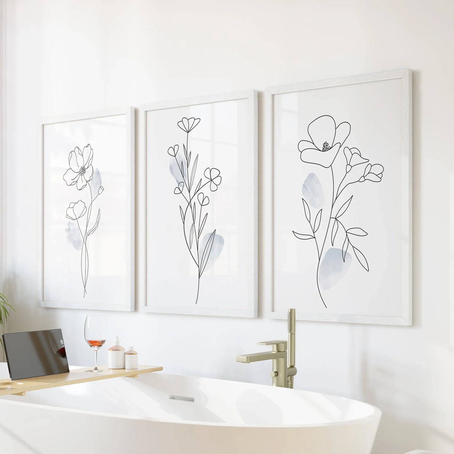 Botanical Line Art Wall Art Set of 3 Black and White