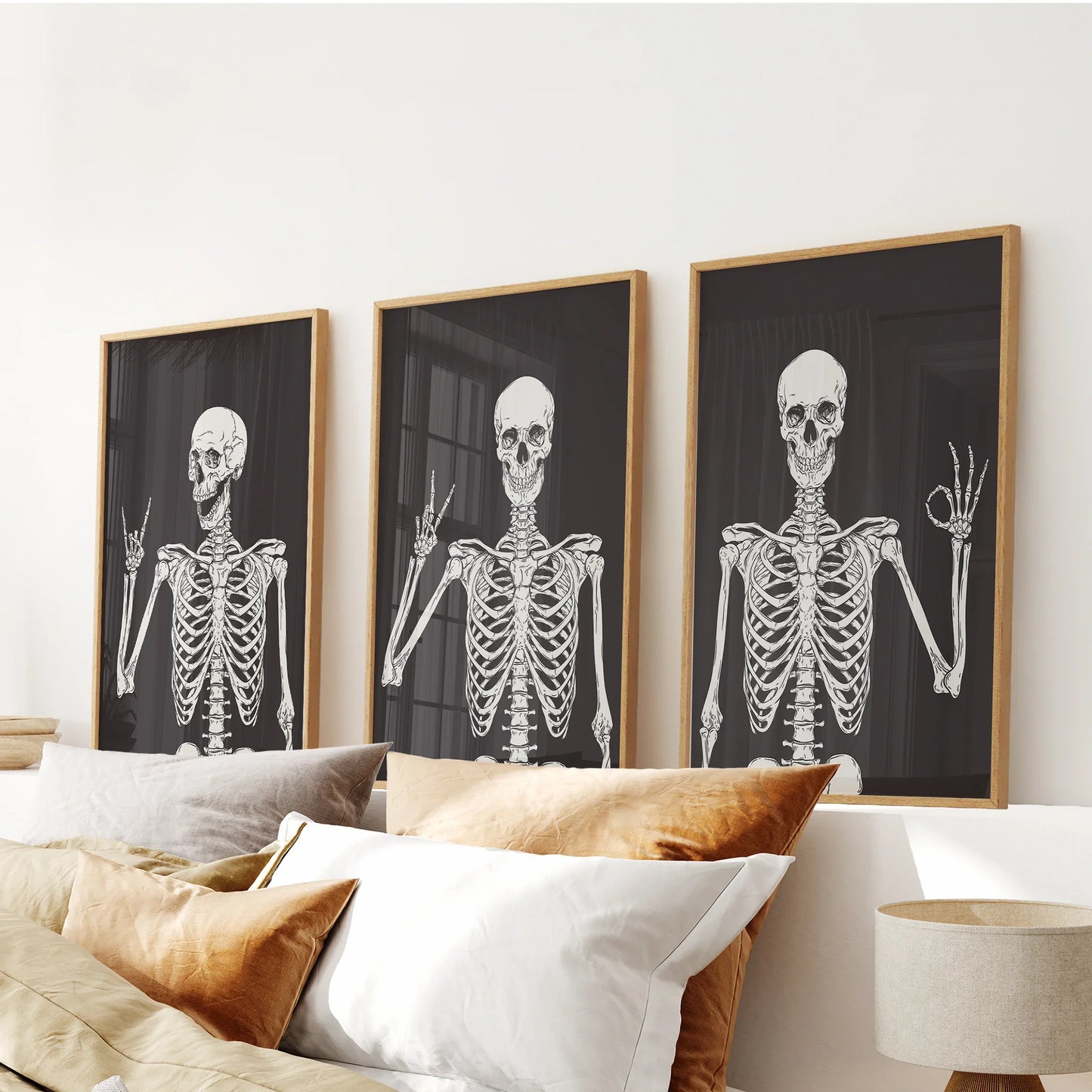Skeleton Wall Art Set of 3 Black Gothic Prints