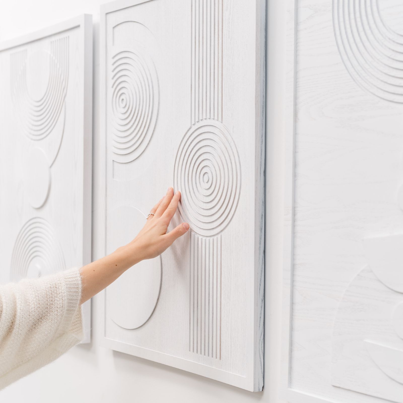 Boho wood wall art in geometric design