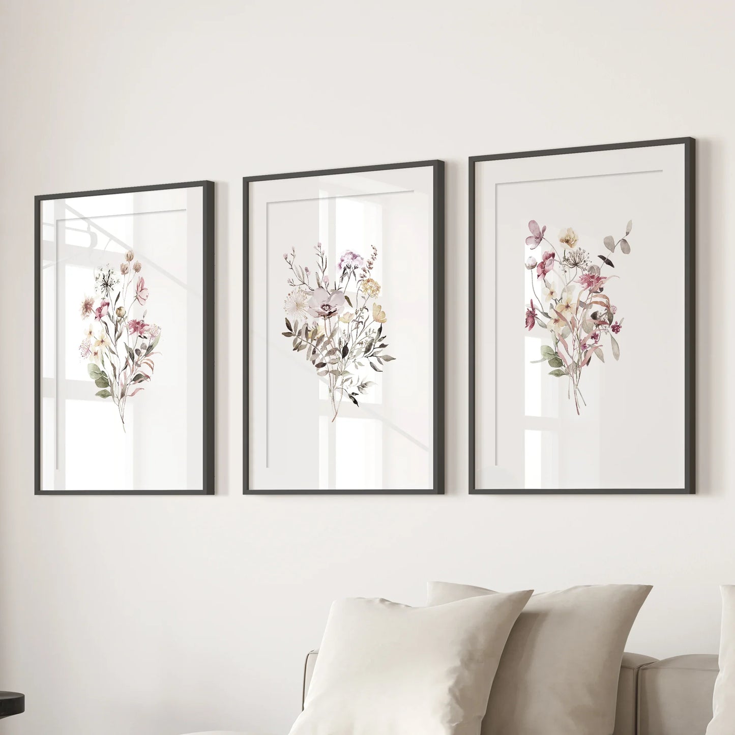 Wildflower Wall Art Set of 3 Watercolor Bouquet Prints