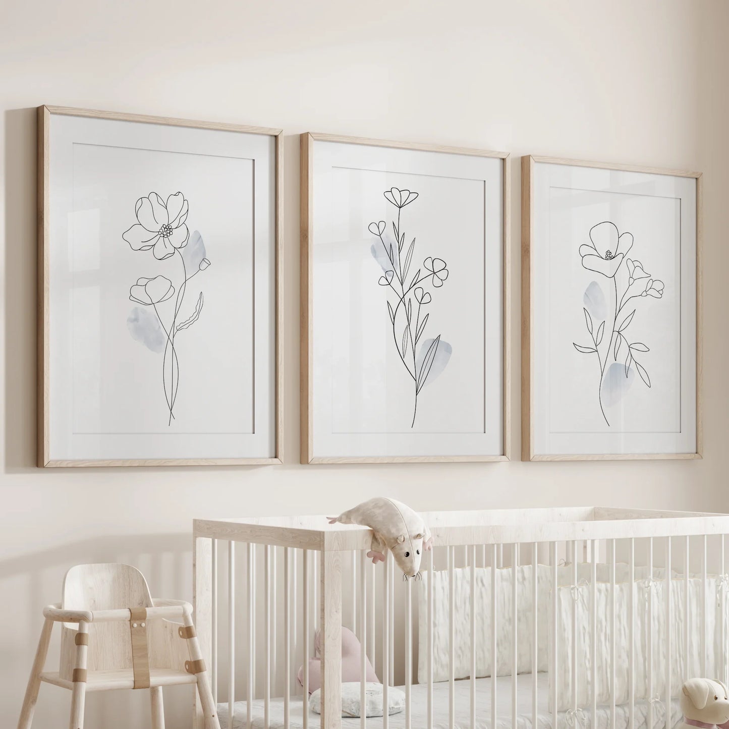 Botanical Line Art Wall Art Set of 3 Black and White