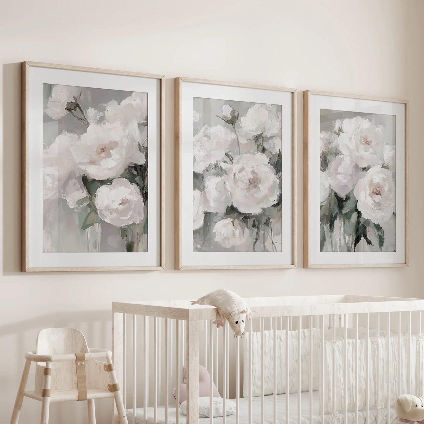 Romantic White Peony Wall Art Set of 3 Floral Prints