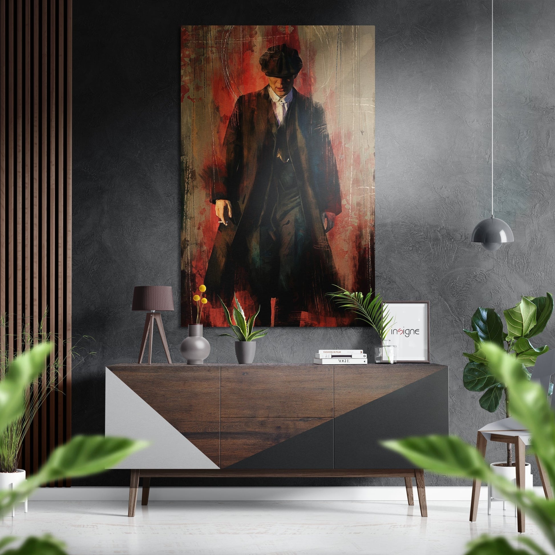 Red backdrop long coat gangster metal wall art