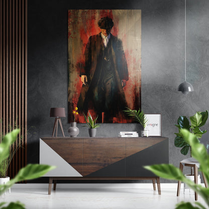 Red backdrop long coat gangster metal wall art
