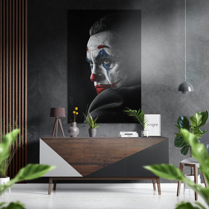 Red Lipped Clown Portrait metal wall art on aluminum dibond