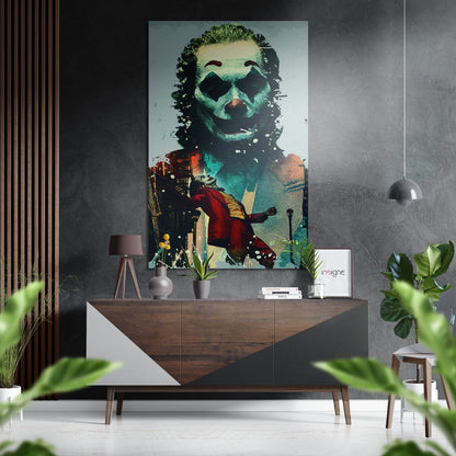 Teal grunge clown poster metal wall art