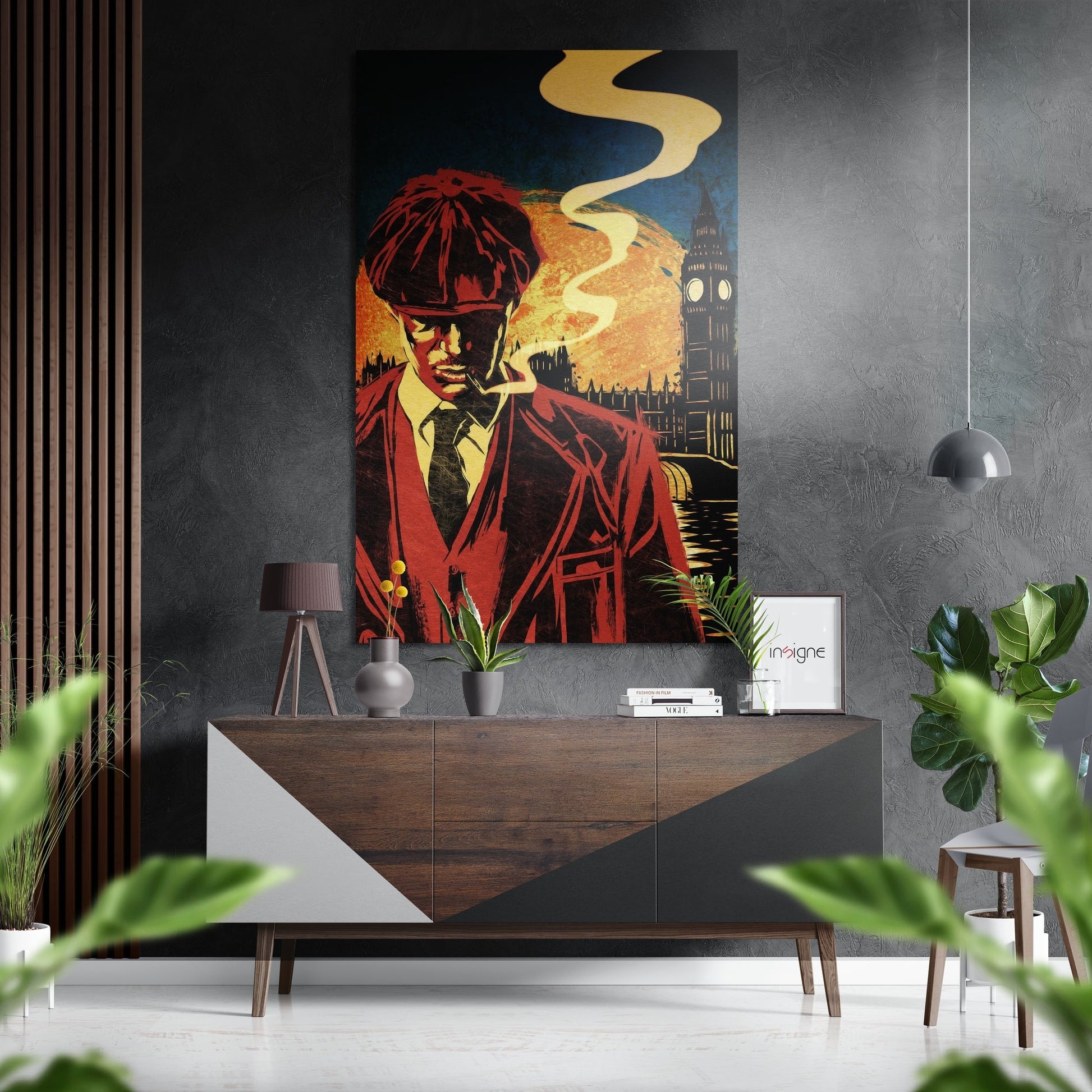 Pop art smoke and clock tower metal wall art
