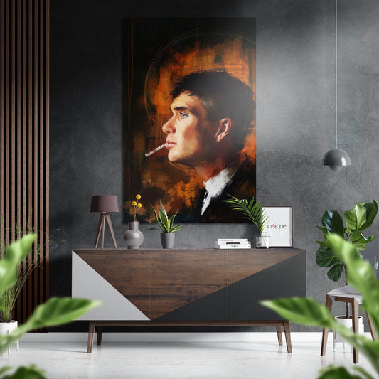 Cigarette Profile Amber Glow Portrait Brushed Aluminium Dibond Wall Art