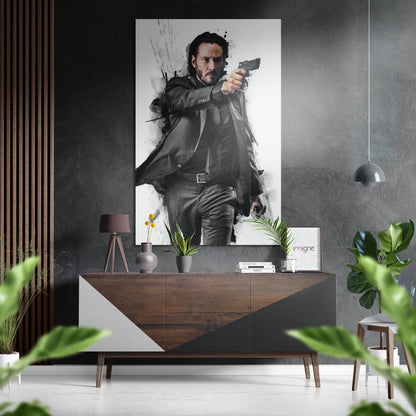 Ink Splash Suited Gunman Metal Wall Art