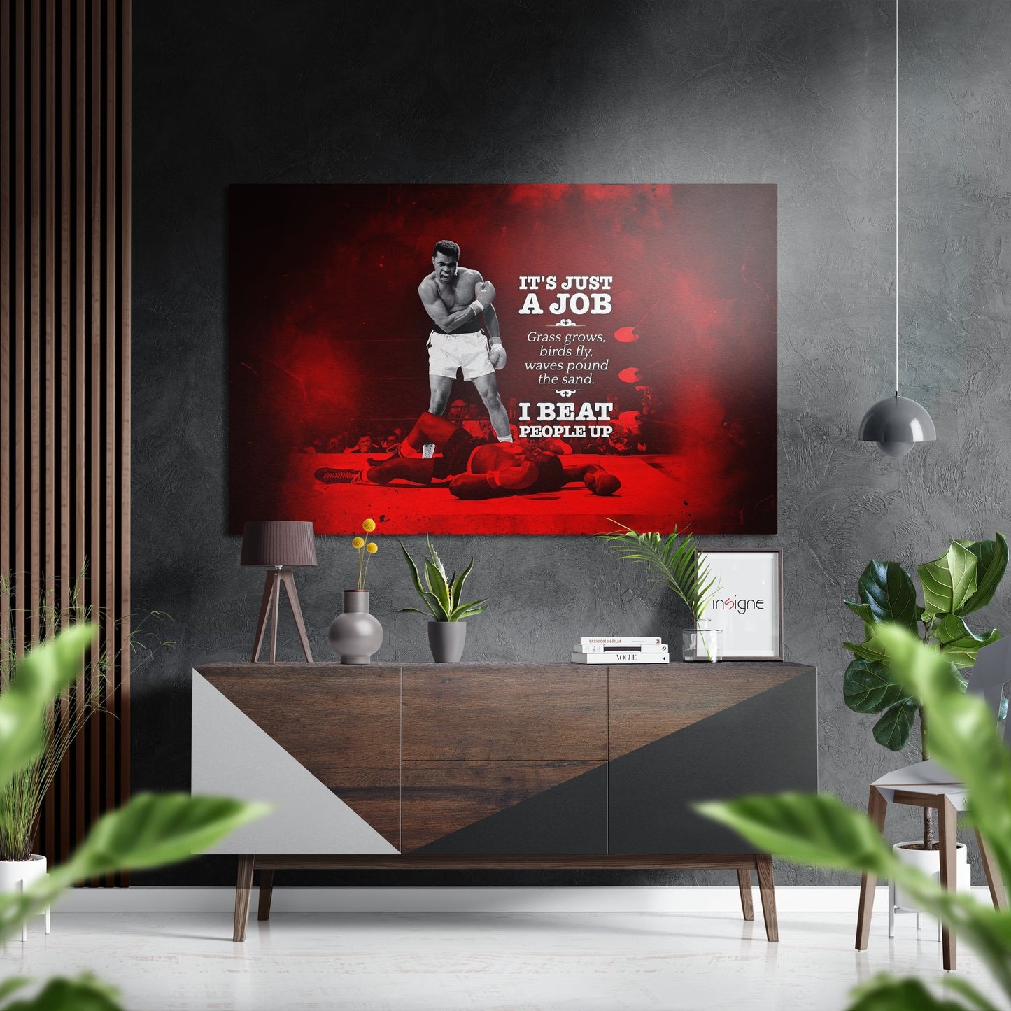 Crimson ring boxer metal wall art on brushed aluminum dibond