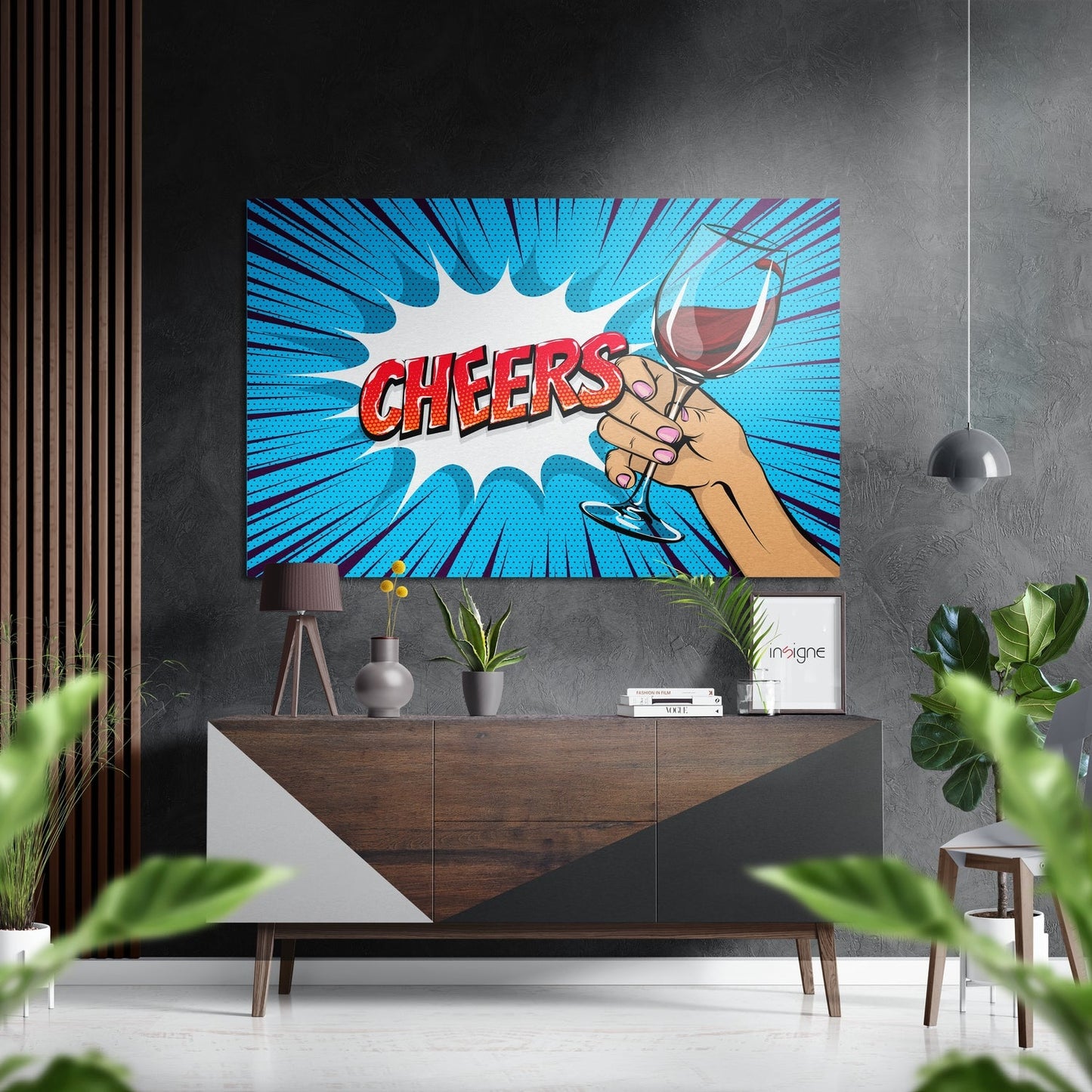 Cheers brushed aluminum metal wall art sign for a bar nook