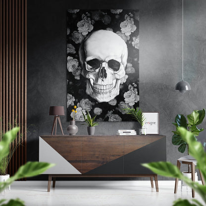 Skull and roses metal wall art