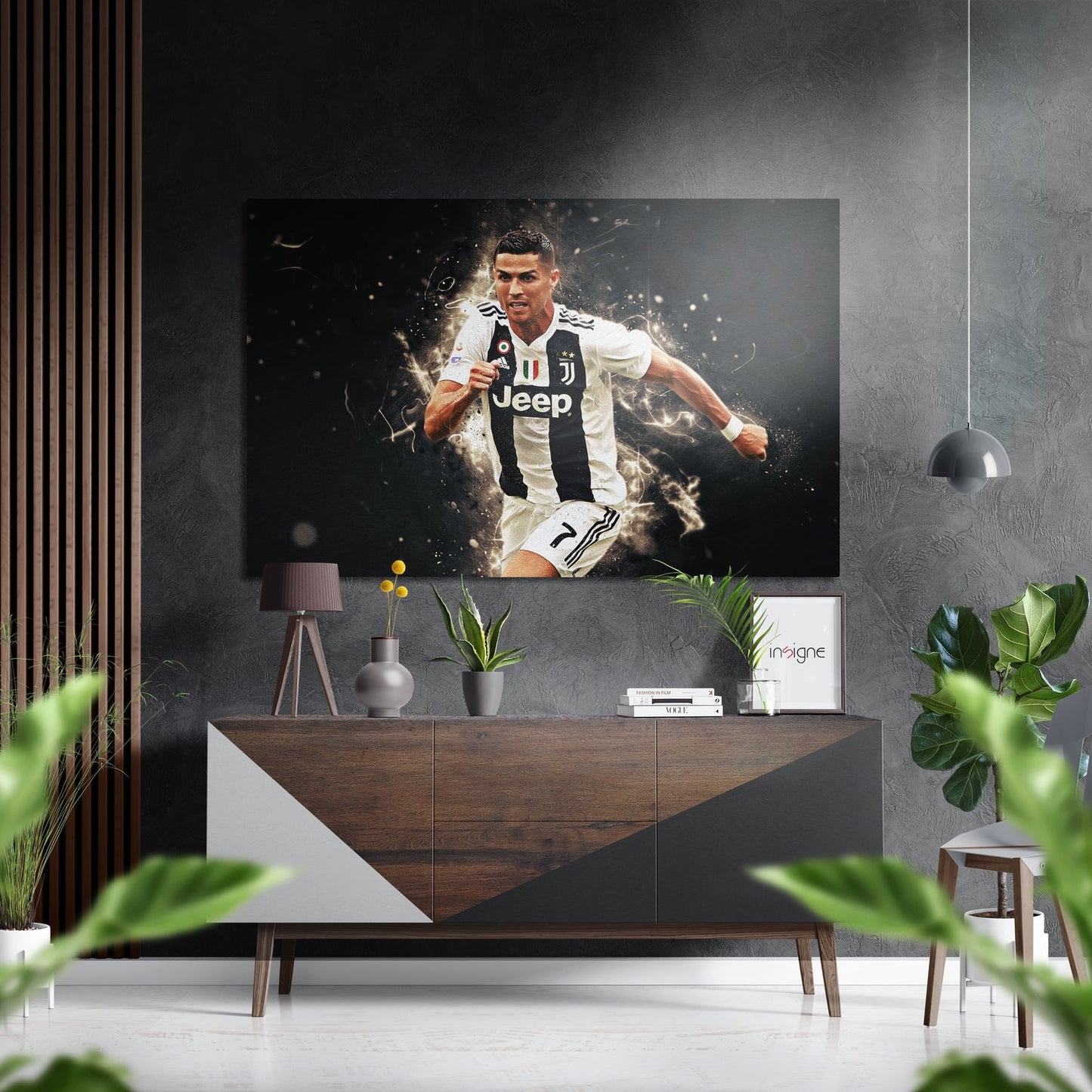 Striped Kit Footballer metal wall art in brushed aluminum dibond