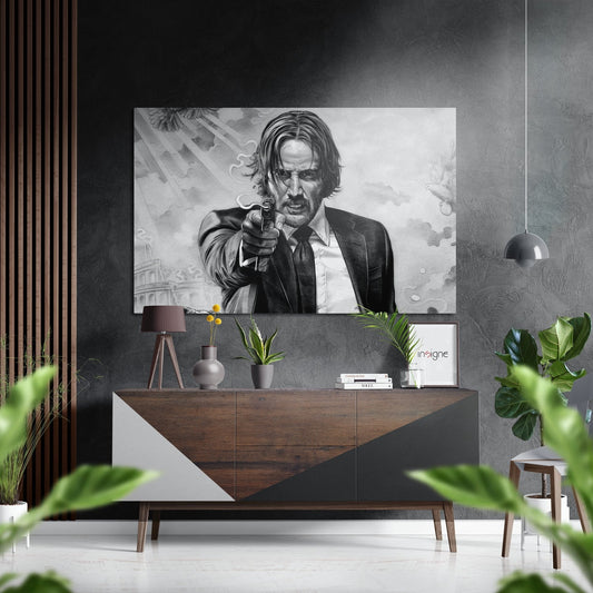 Suited marksman metal wall art