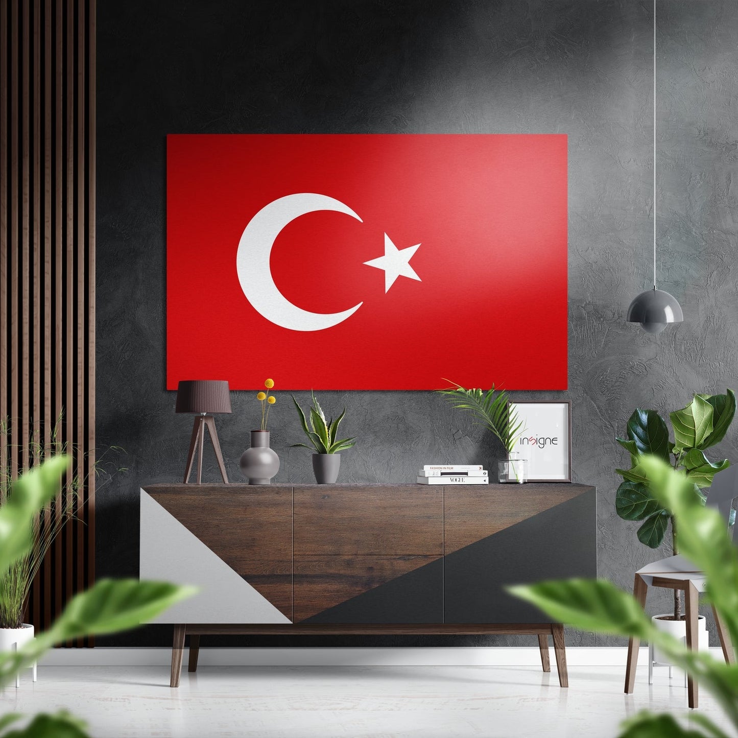 Turkish flag brushed aluminum metal wall art