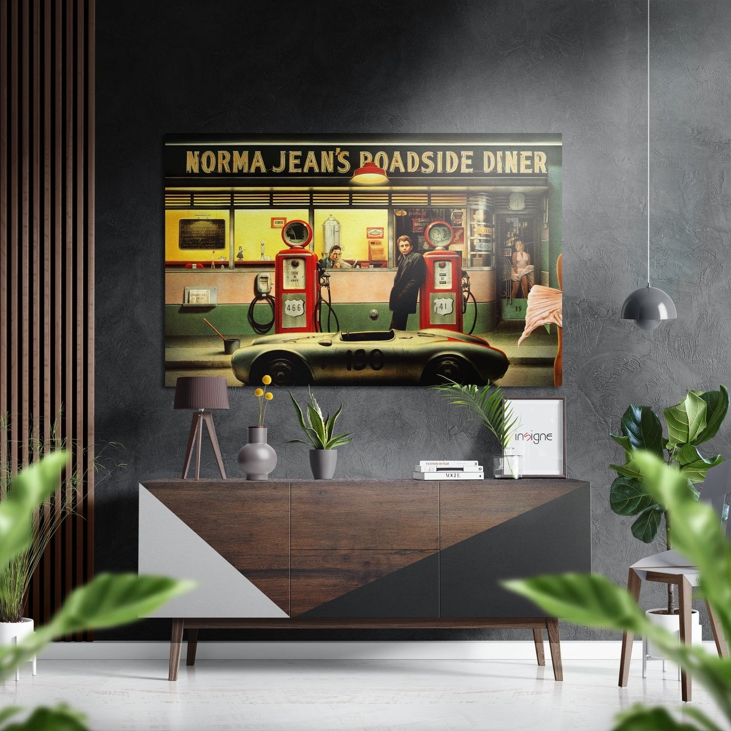 Retro gas station brushed aluminum metal wall art