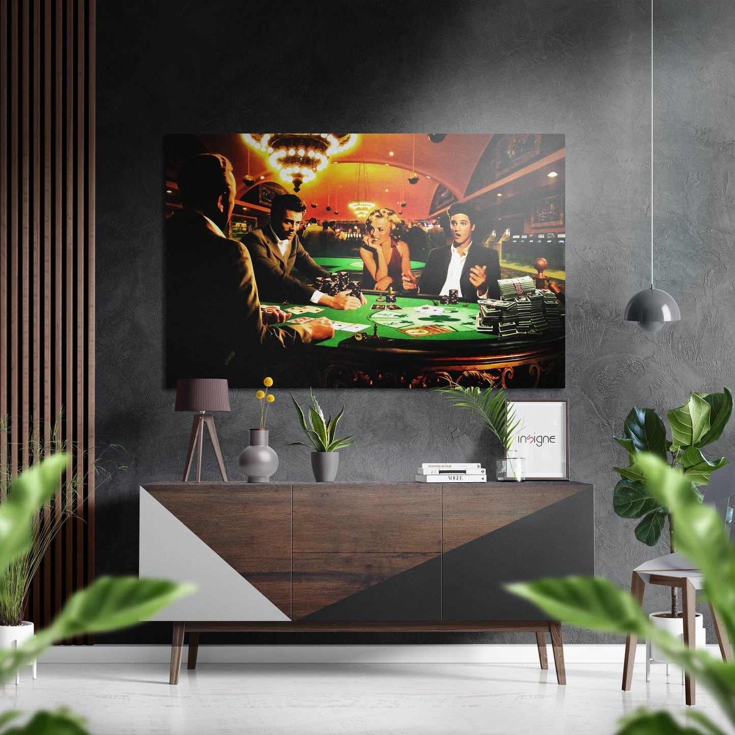 Retro casino table brushed aluminum metal wall art