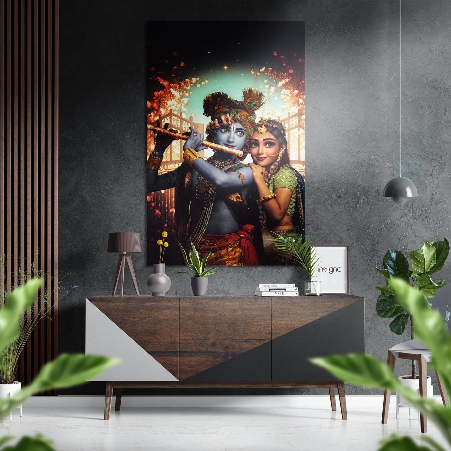 Radha Krishna devotional metal wall art