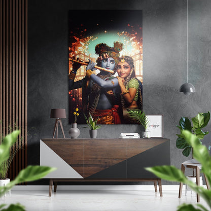 Radha Krishna devotional metal wall art