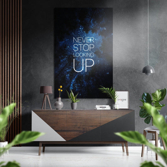 Never Stop Looking Up Blue Nebula Metal Wall Art