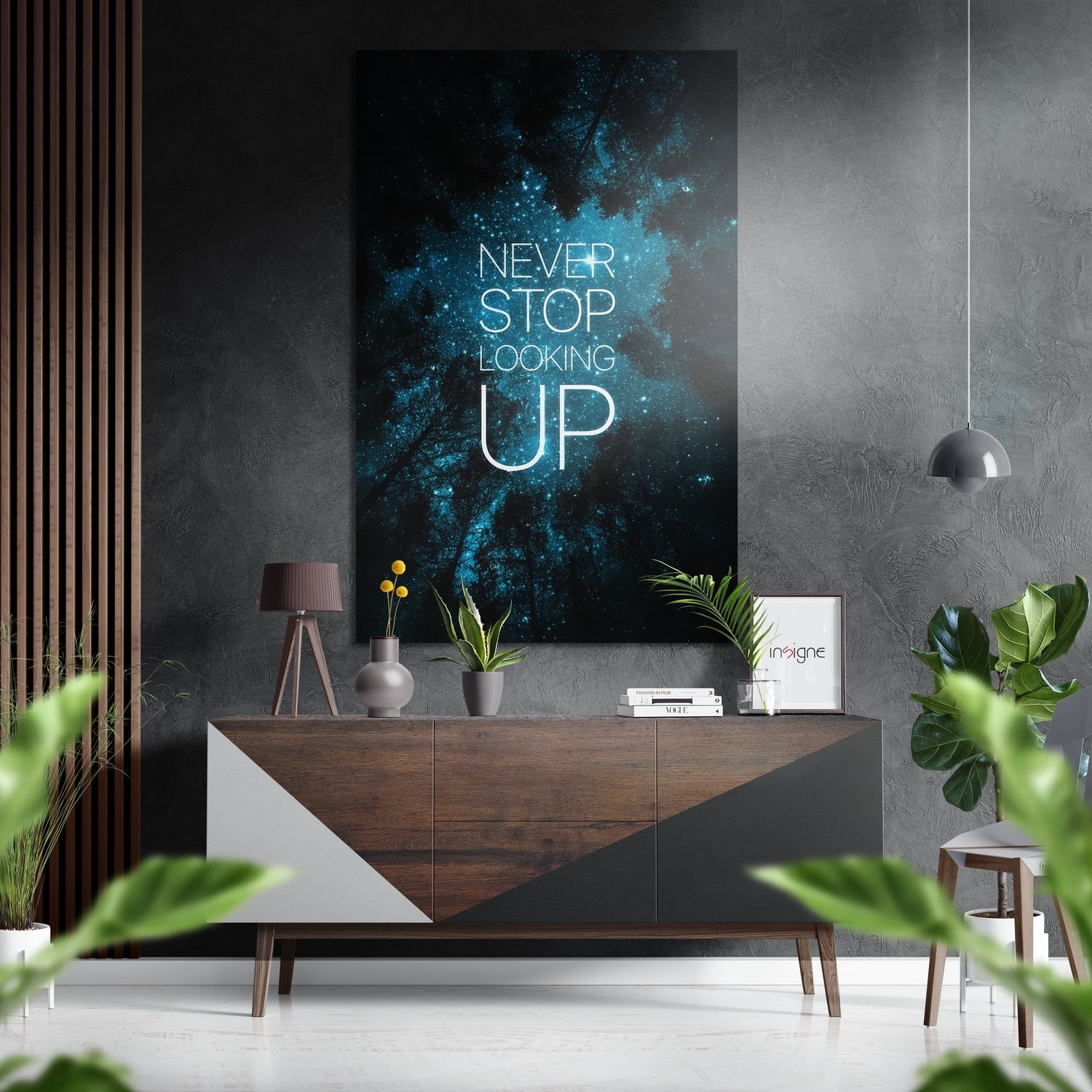 Never Stop Looking Up Teal Starfield Metal Wall Art