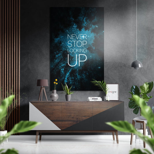 Never Stop Looking Up Teal Starfield Metal Wall Art