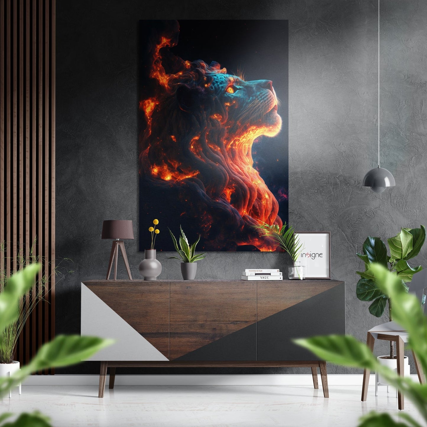 Fire lion metal wall art