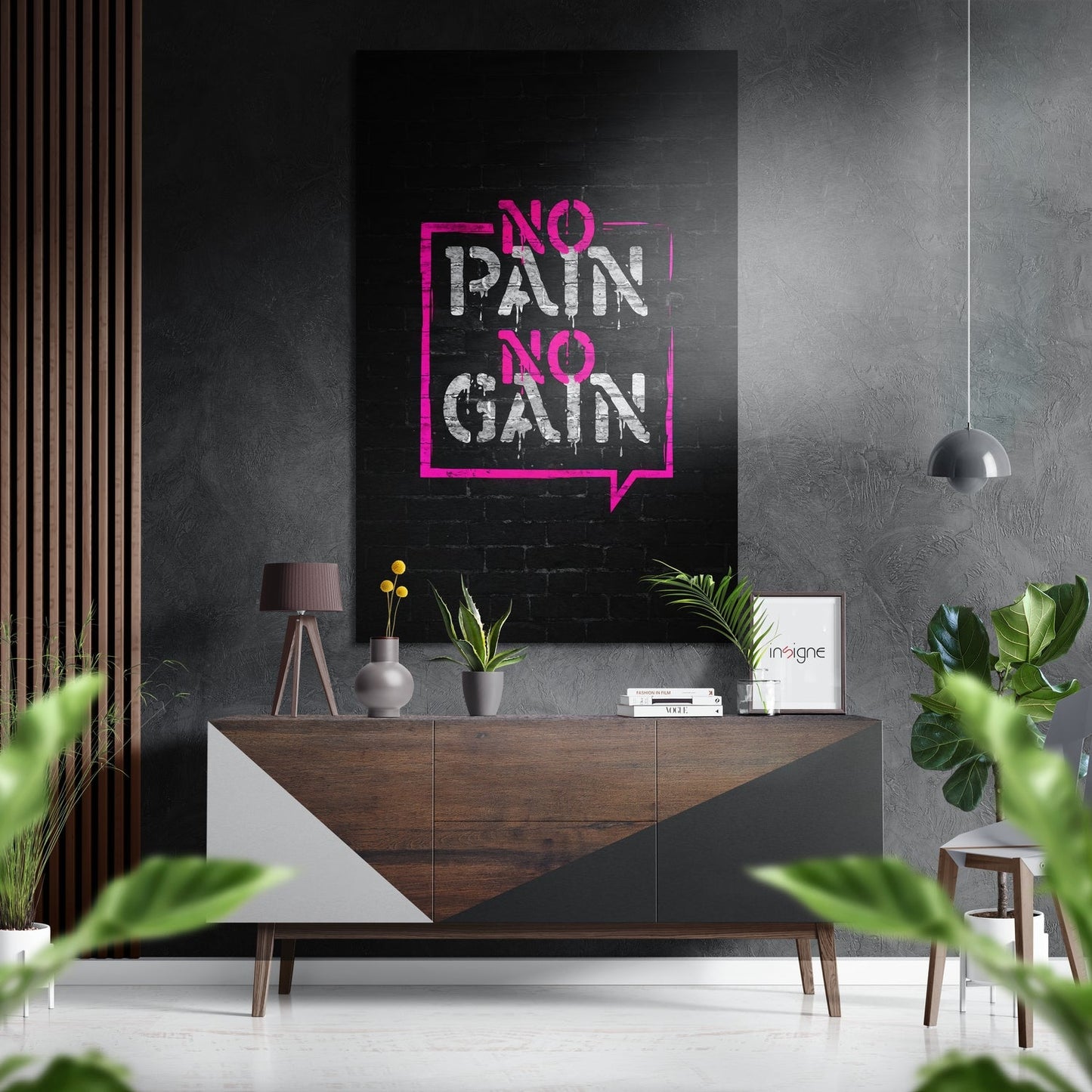 Pink Outline Stencil Brick Wall Quote metal wall art