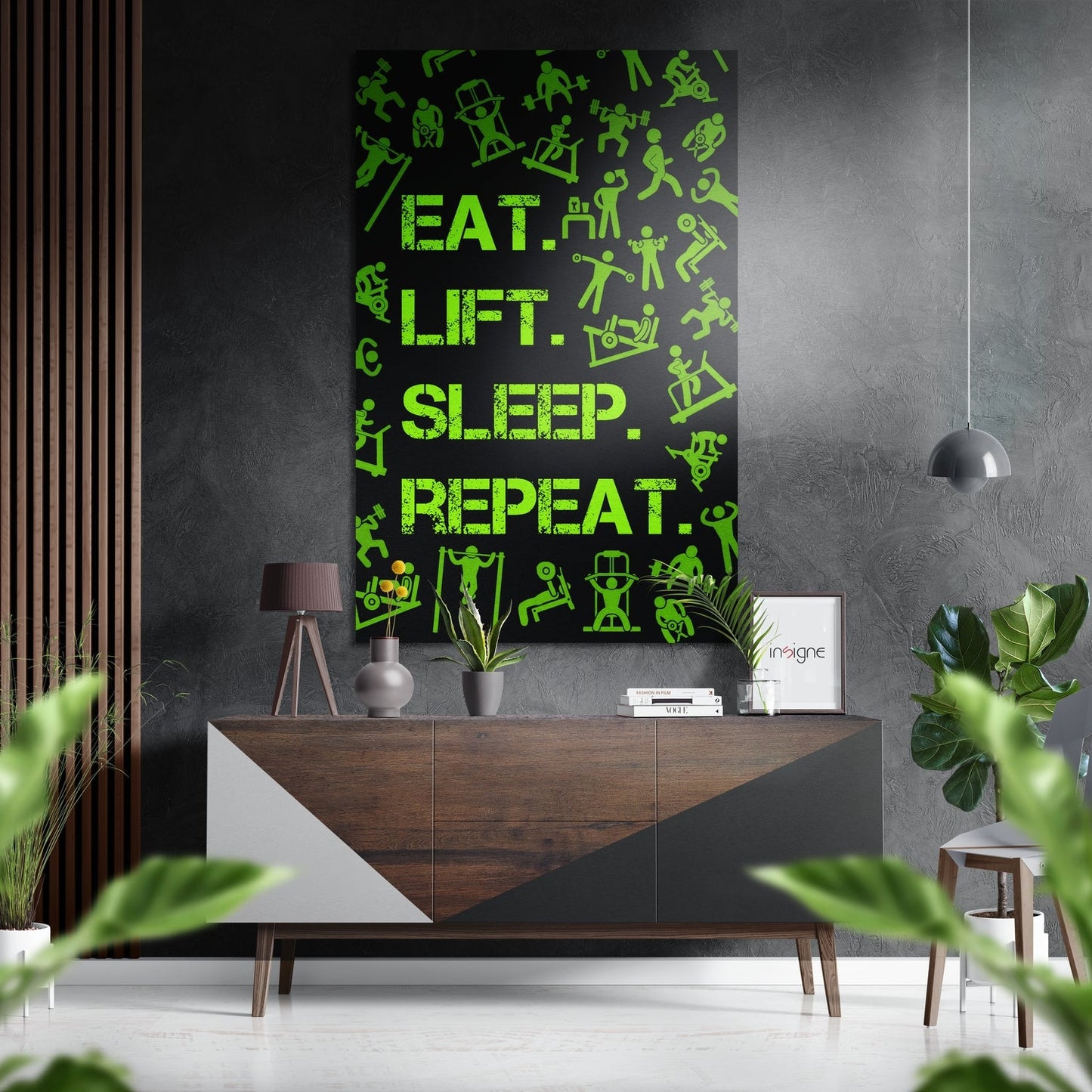 Neon gym icons motivation metal wall art