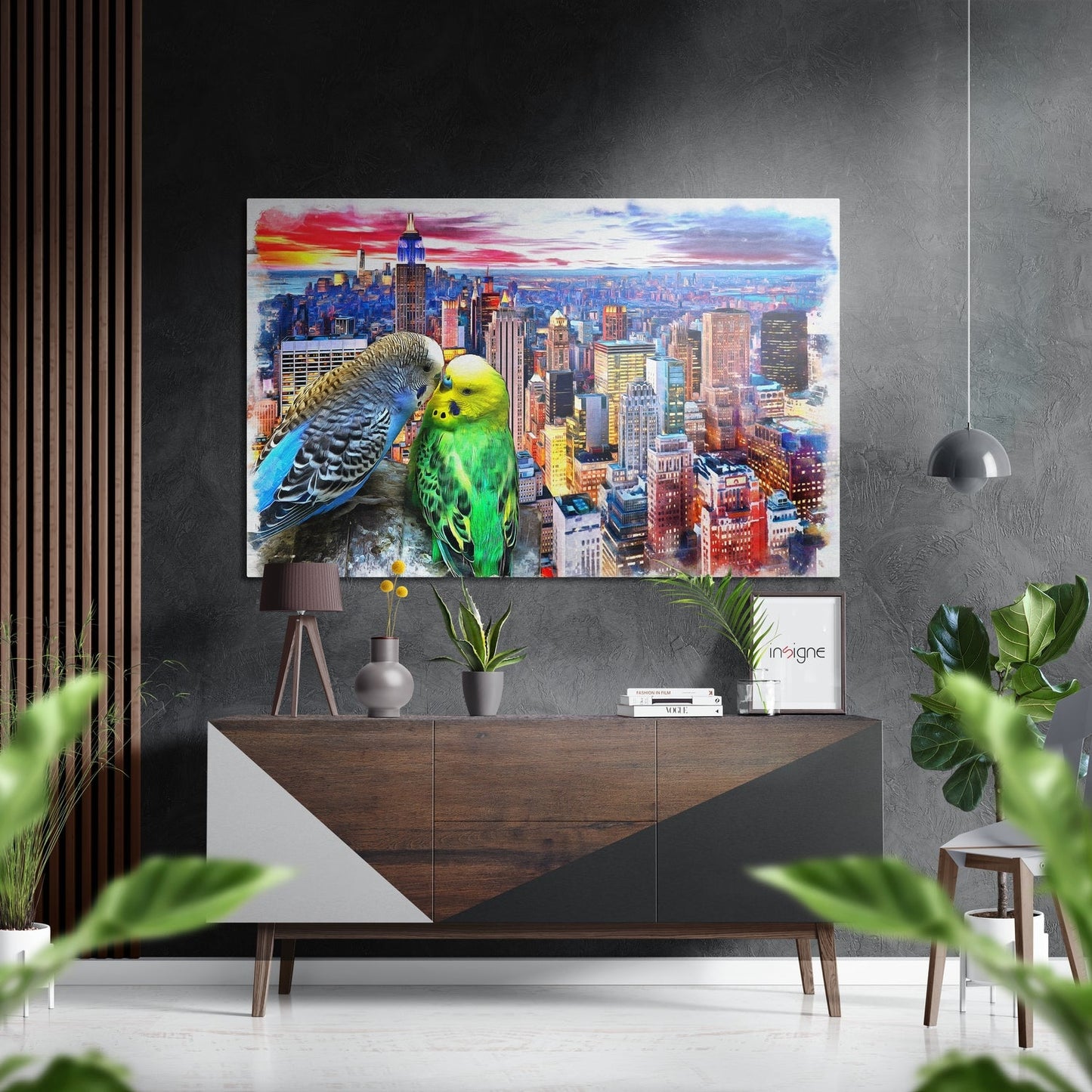 Budgies in Love Metal Wall Art on brushed aluminum dibond