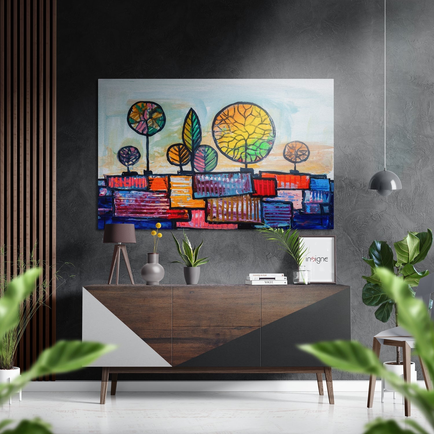 Patchwork Nature metal wall art brushed aluminum