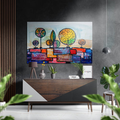Patchwork Nature metal wall art brushed aluminum