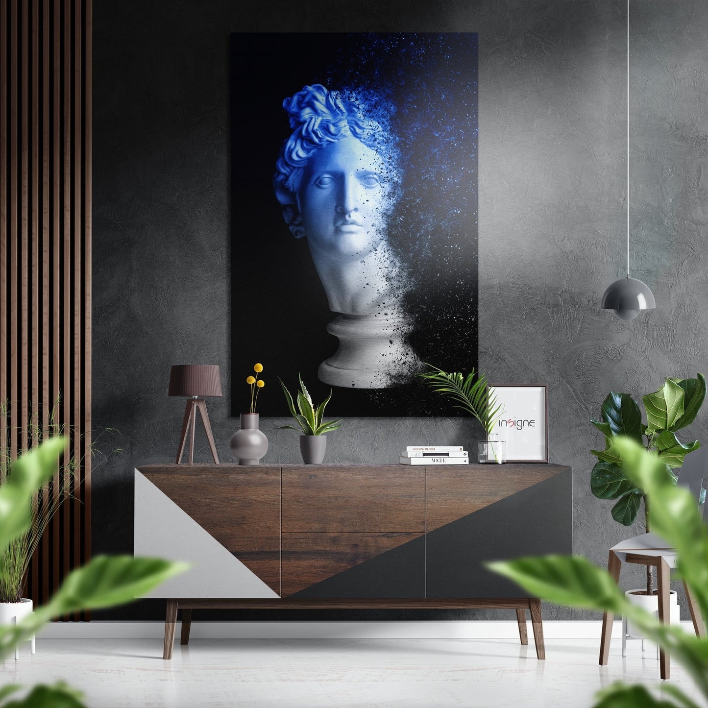 Blurry Statue metal wall art in living room