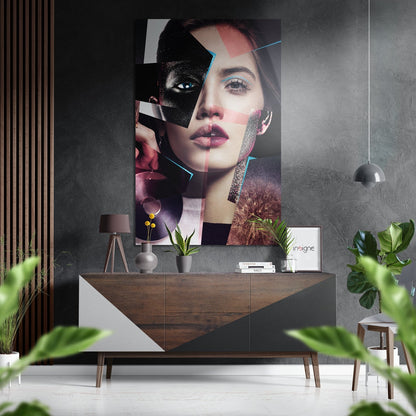 Patchwork Face metal wall art brushed aluminum